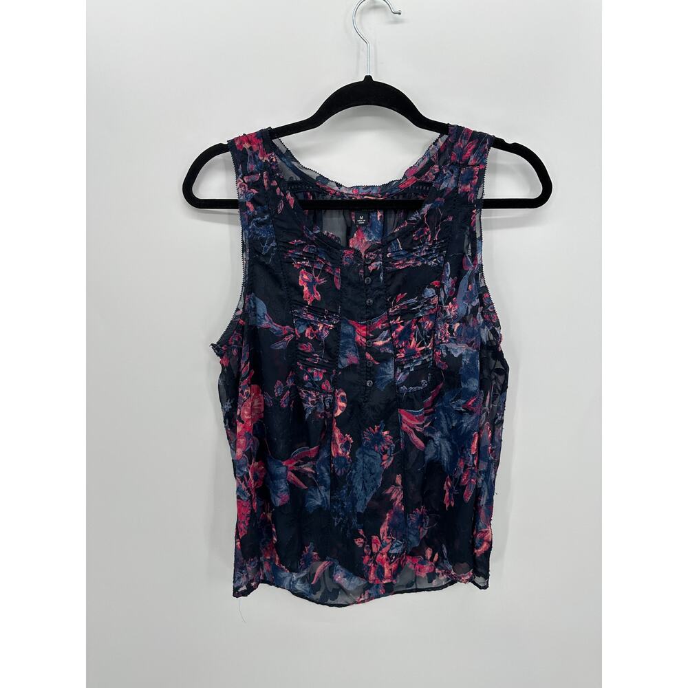 Lucky Brand Blue Floral Sheer Tank Top Size M Boho Feminine Lightweightβ Summer